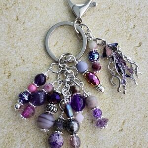 Coastal Jellyfish Purse Charm or Keychain Jasper Tourmaline Stone Handcrafted